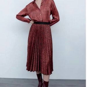 Zara Draped Marsala Leopard Print Midi Skirt - Size M
